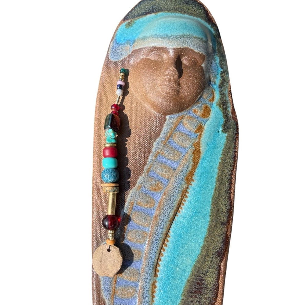 Handcrafted Wall Art Bead Face Pottery Clay Native American Style Artist Stamped - Picture 2 of 10
